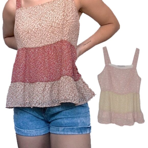 ❤️ 🆕 ANTHROPOLOGIE PAPER CRANE Floral Pink and Cream Women's Top Size XS - Picture 1 of 7